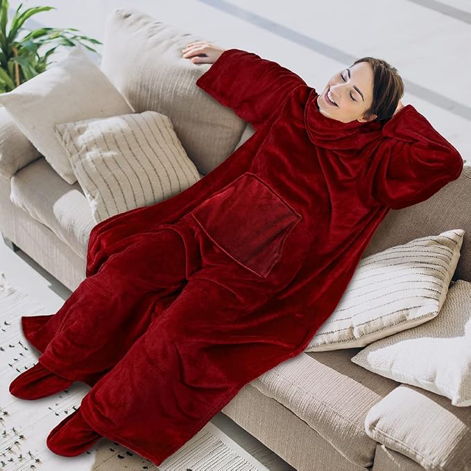 PAVILIA Fleece Blanket with Sleeves, Foot Pockets - Image 3