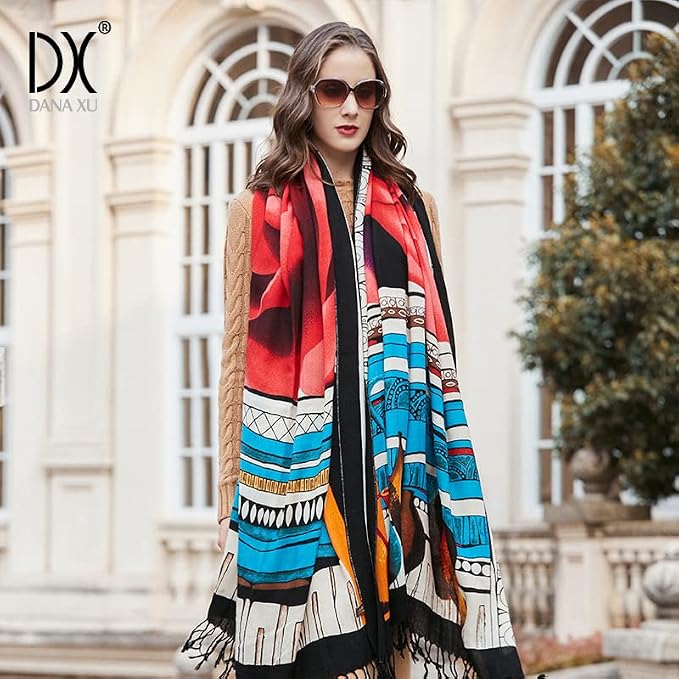 DANA XU 100% Merino Wool Extra Large Pashmina Blanket Travel Scarf Cashmere Wrap - Image 9