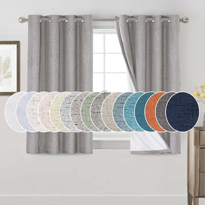 PrinceDeco Light Grey Blackout Curtains 54 Inches Long, Short Blackout Curtains by PrinceDeco
