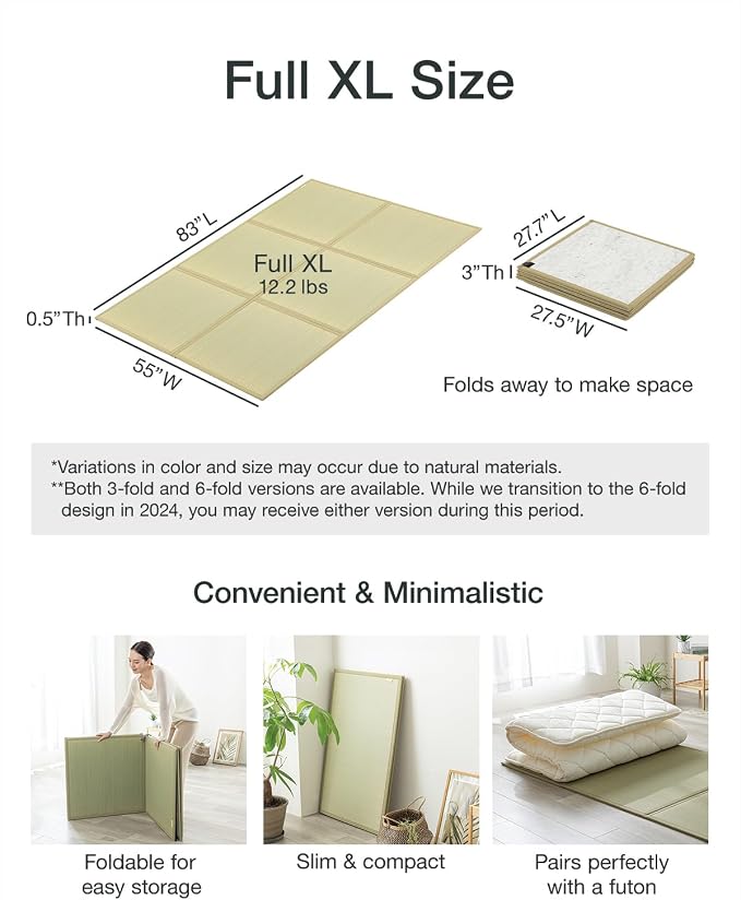 FULI Japanese Tatami Mattress, Tatami Rug, Igusa Mat Foldable, Made in Japan - Image 2