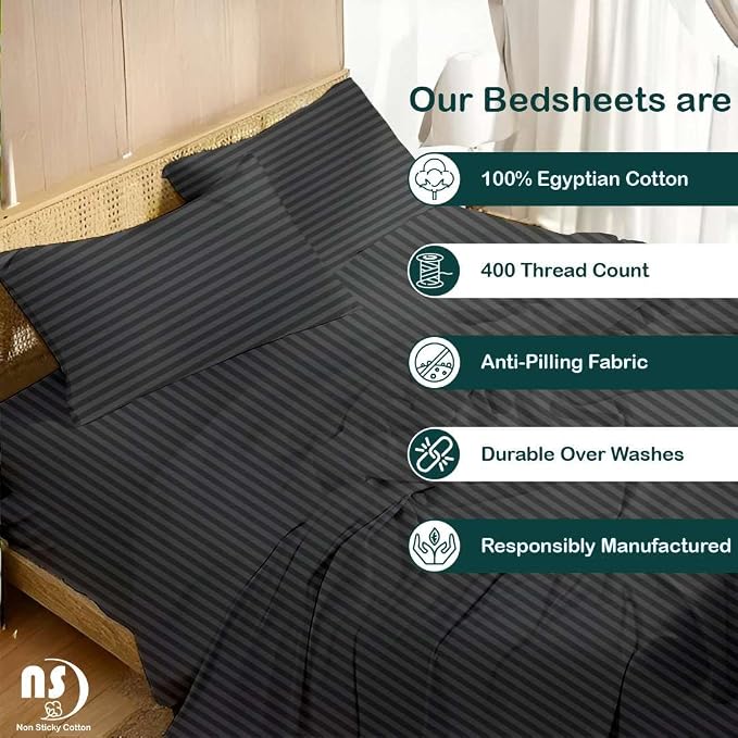 NON Sticky cotton Queen Size Sleeper Sofa Sheets, 4 Piece Egyptian Cotton Bed - Image 2