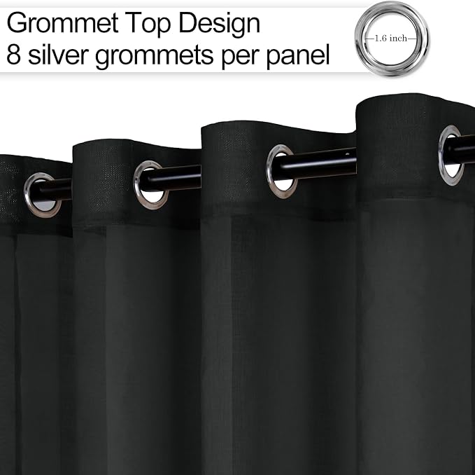 XWZO Black Sheer Curtains for Bedroom, Semi Transparent Light Filtering Grommet - Image 2