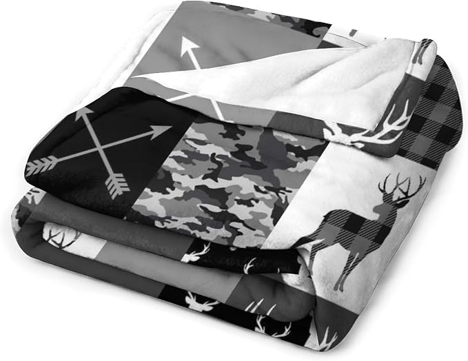 Rustic Cabin Throw Blanket, Farmhouse Grey Camouflage Deer Vintage Country - Image 3