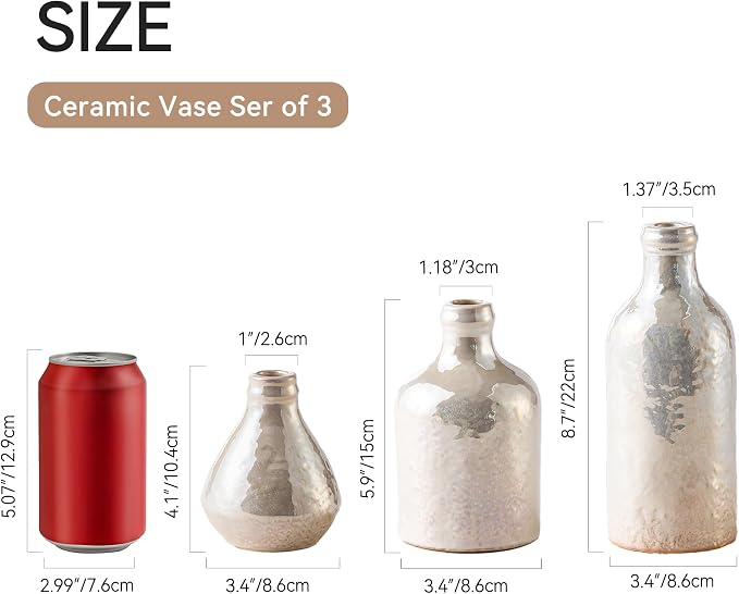 Ceramic Vase Set of 3, Decorative Vases Home Decor Modern Neutral Flower - Image 2