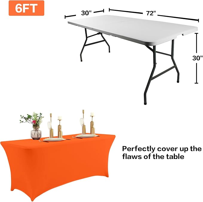 IVAPUPU 8FT Table Cloth for Rectangular Fitted Events Stretch Orange Table - Image 3