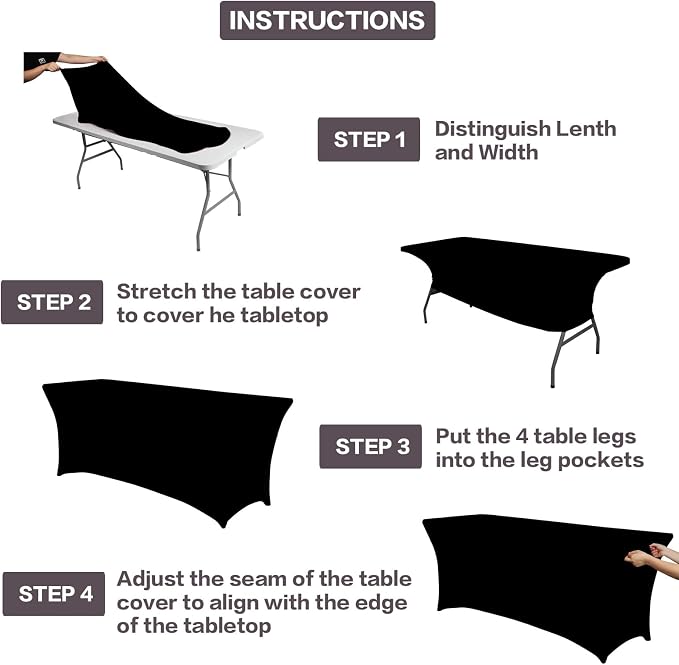 IVAPUPU 2 Pack 4FT Table Cloth for Rectangular Fitted Events Stretch Black - Image 4