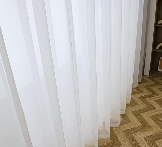 PI Sheer White Curtains 84 Inch Length, Solid Voile - Image 2
