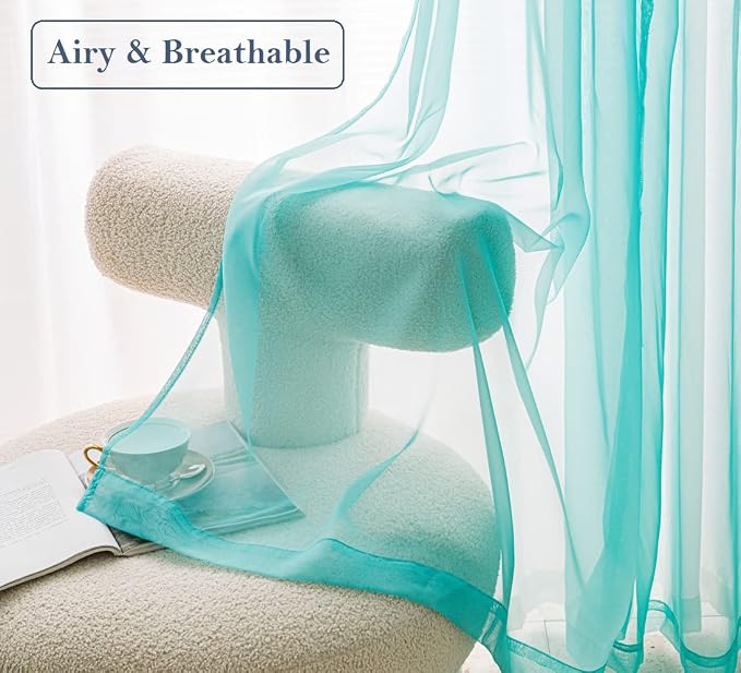 PI Teal Sheer Curtains with Grommet, Airy Voile Textured, Elegant Window Drapery - Image 2