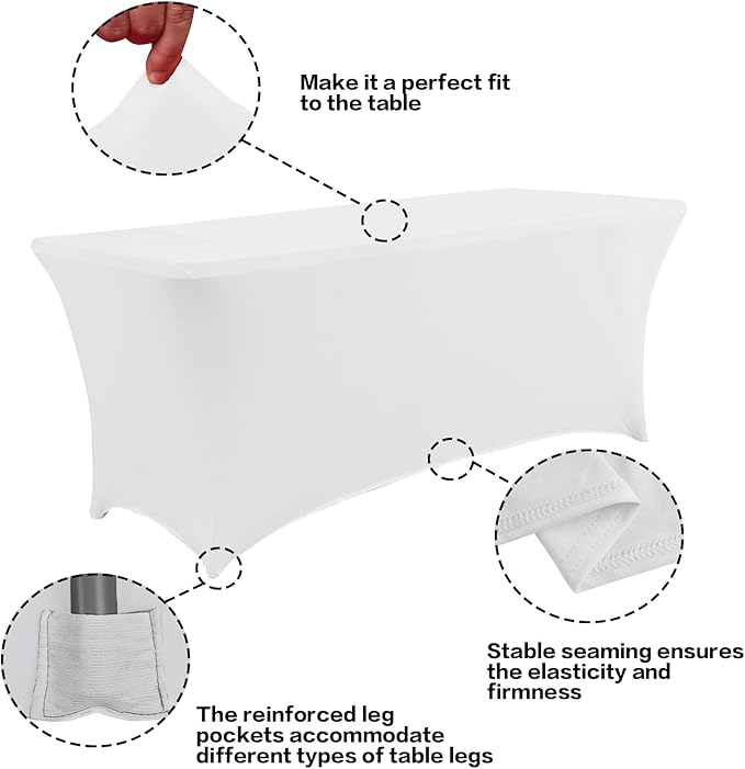 IVAPUPU 8FT Table Cloth for Rectangular Fitted Events Stretch White Table - Image 2