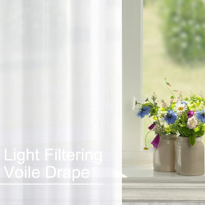 XWZO White Sheer Curtains for Bedroom, Light Filtering & Breathable Extra Wide - Image 7