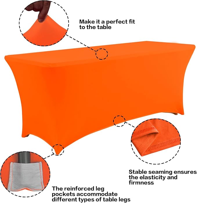 IVAPUPU 8FT Table Cloth for Rectangular Fitted Events Stretch Orange Table - Image 2
