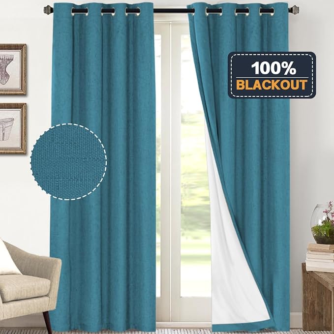 PrinceDeco 100% Blackout Curtains 108 Inches Long 2 Panels Set Thermal - Image 2