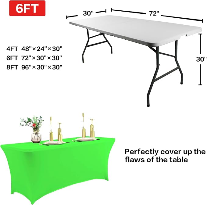 IVAPUPU 2 Pack 6FT Table Cloth for Rectangular Fitted Events Stretch Green - Image 3