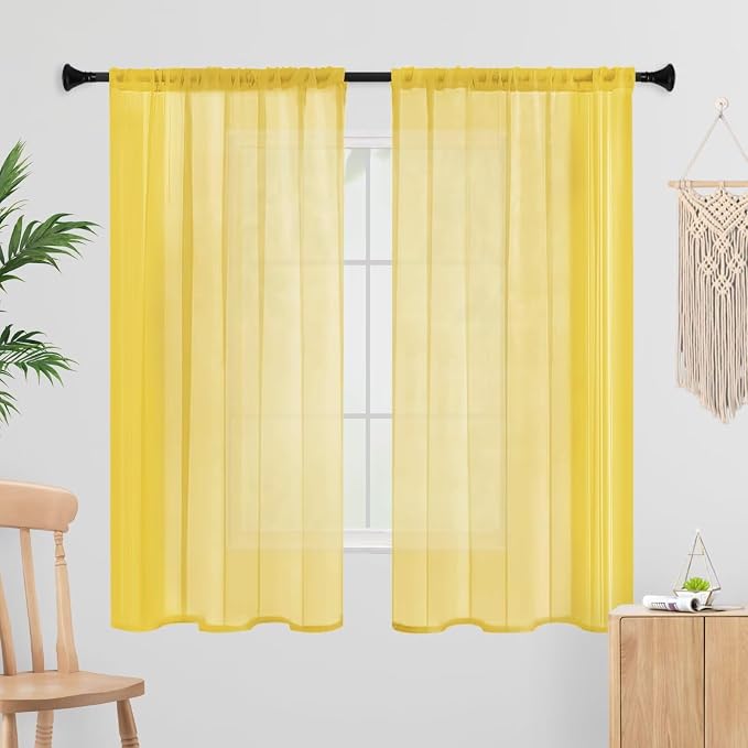 Sheer Curtains 45 Inches Long 2 Panels, Rod Pocket Short Curtain by laseniewa