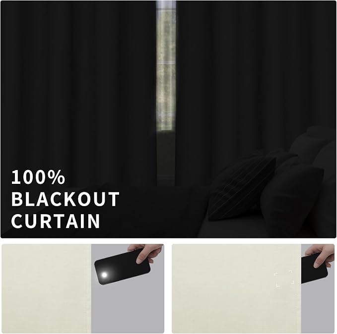 Easy-Going Linen Look 100% Blackout Curtain 52x63 Inch Window Curtain Drapes - Image 4