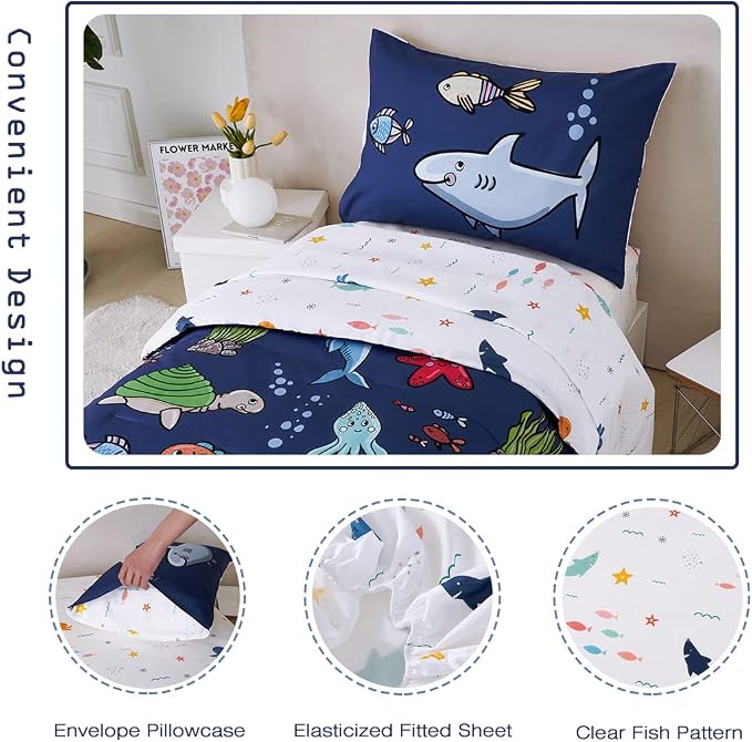 PERFEMET Kids Comforter Sets Boys Full Size-5 Piece Bed in A Bag Navy Blue - Image 5