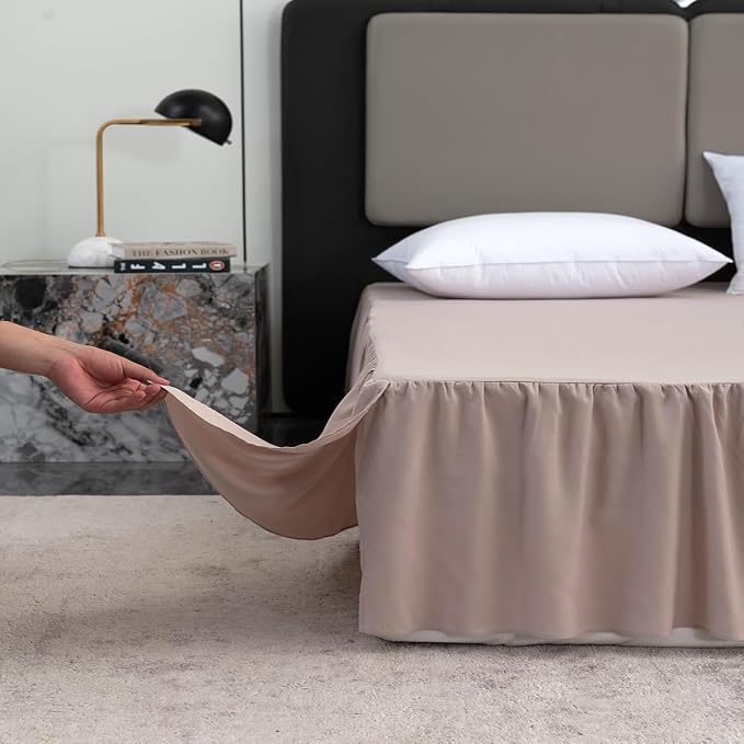 Khaki Bed Skirt King Size Ruffled Bed Skirt - Image 2