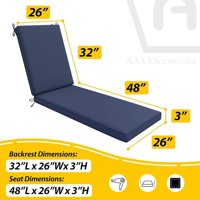 AAAAAcessories Outdoor Chaise Lounge Cushions, Waterproof, Fade-Resistant Patio - Image 5