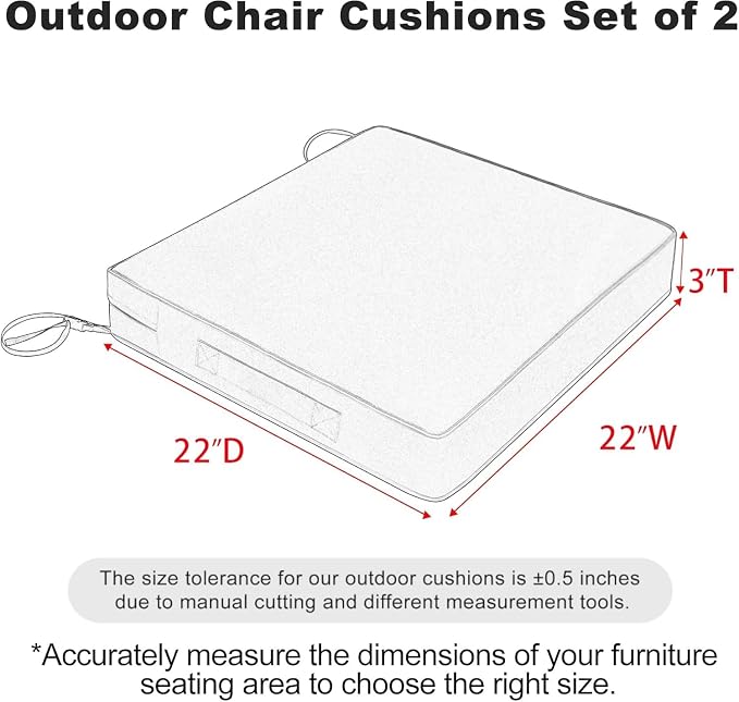 Favoyard Patio Chair Cushions 22 x 22 x 3 Inch Waterproof Outdoor Seat Cushions - Image 3
