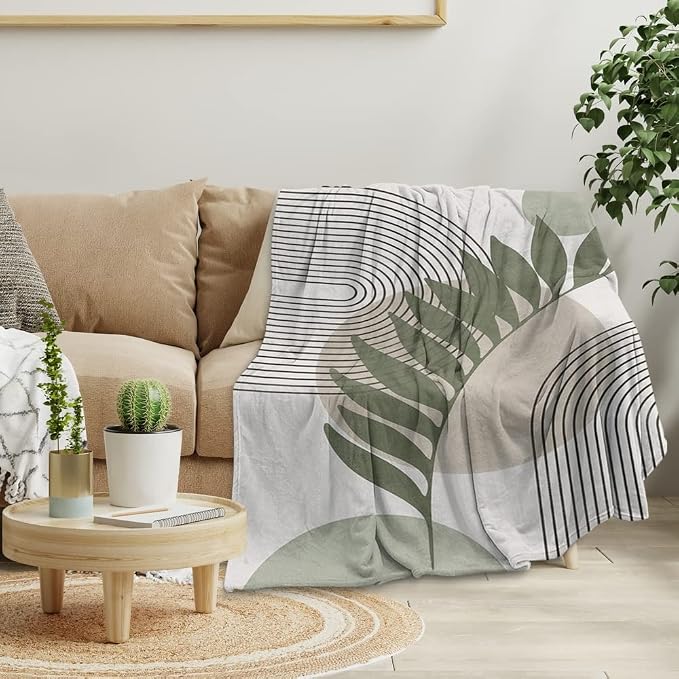 Boho Mid Century Throws Blankets Beige Yellow Modern Abstract Throw Blankets - Image 3