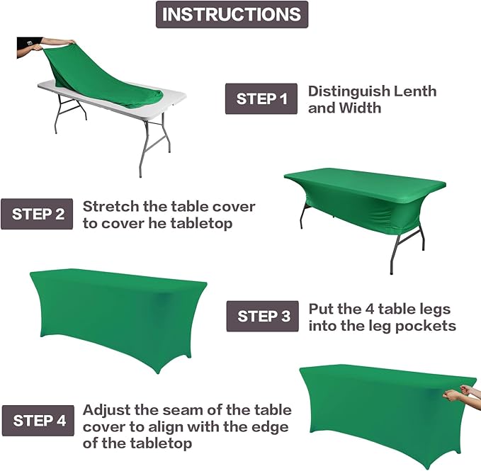IVAPUPU 2 Pack 4FT Table Cloth for Rectangular Fitted Events Stretch Emerald - Image 4