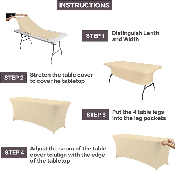 IVAPUPU 2 Pack 4FT Table Cloth for Rectangular Fitted Events Stretch Champagne - Image 4