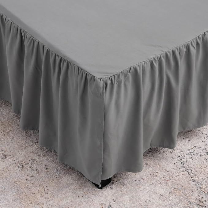 Grey Bed Skirt Twin Size Ruffled Bed Skirt - Image 3