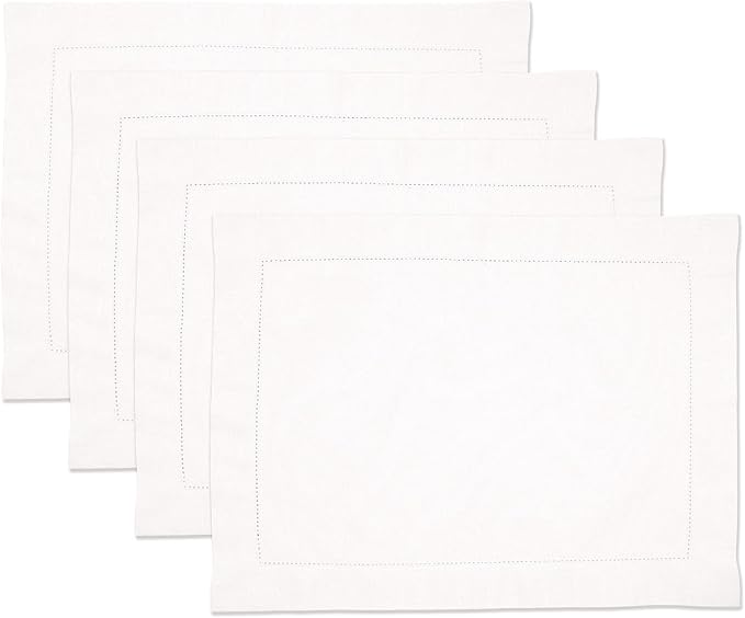 Home Ekaa White Cotton Linen Placemats Set of 4 – Washable Hemstitch Cloth by HomeEkaa