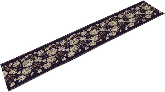 Dark Floral Table Runner, Abstract White Flower Seasonal Coffee Table Center - Image 6