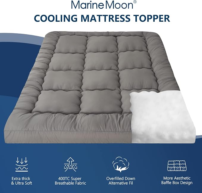 Marine Moon Mattress Topper King Cooling Bed Topper, Extra Thick Soft Mattress - Image 2