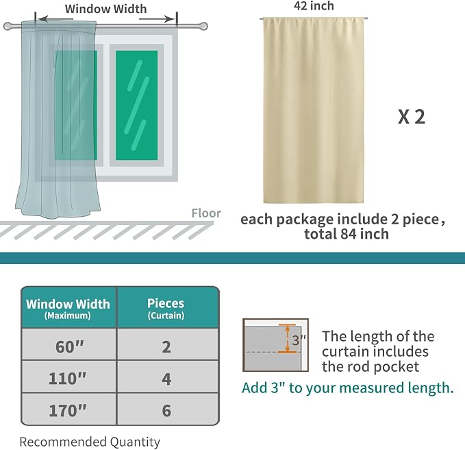 BGment Rod Pocket Room Darkening Curtains 48 Inches Length - Image 6