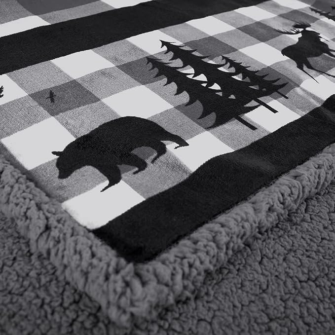 Pavilia Winter Cabin Sherpa Blanket Throw Twin | Flannel Fleece Christmas Plaid - Image 4