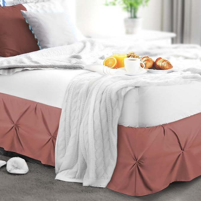 Nestl Pink Clay Bed Skirt Cal King Size, Pinch Pleat Cal King Bed Skirt - Image 8