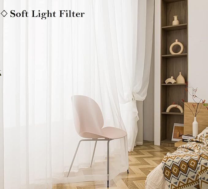 PI Small Sheer Curtains 63 Inch Length, Light Filtering Airy Voile Curtain - Image 2