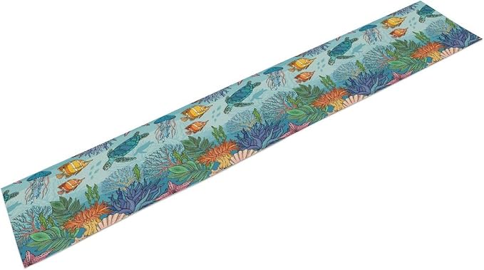 Coastal Table Runner, Ocean Nautical Coral Starfish Seashell Sea Turtle Table - Image 6