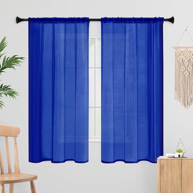 Sheer Curtains 63 Inches Long 2 Panels, Rod Pocket Short Curtain by laseniewa