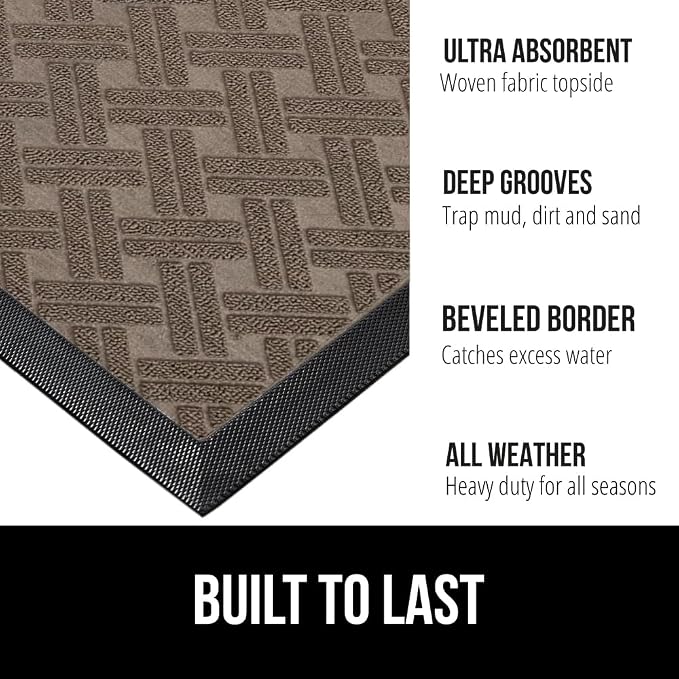 GORILLA GRIP 100% Waterproof All-Season WeatherMax Doormat, US Designed Natural - Image 2