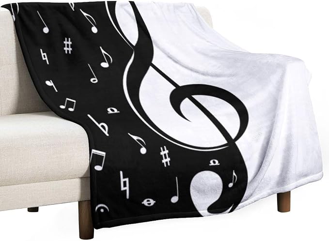 Music Blanket Abstract Funny Black White Music Note Art Printed Soft Cozy by JADERYS