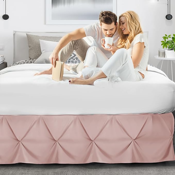 Nestl Blush Pink Bed Skirt King Size, Pinch Pleat King Bed Skirt, Hotel Quality - Image 6