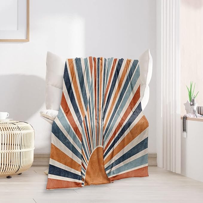 Boho Colorful Sunrise Throws Blankets Abstract Mid Century Modern Throw Blanket by Reateforin