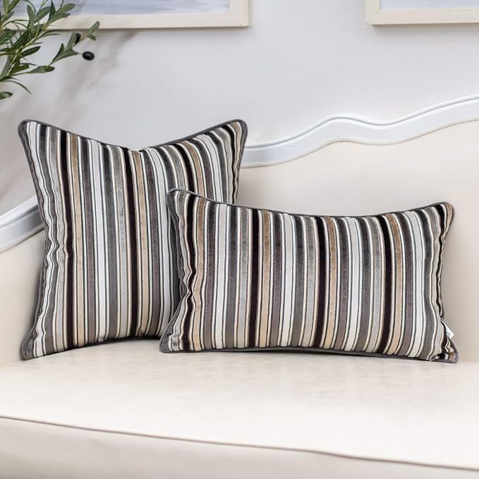 Yangest Grey Striped Throw Pillow Cover Multicolor Velvet Cushion Cover Modern - Image 5