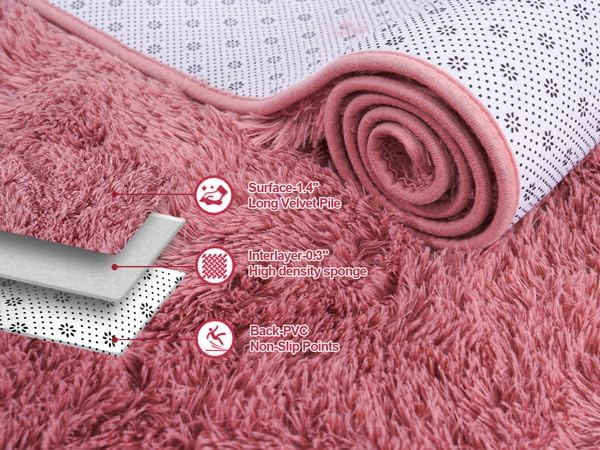 Soft Shaggy for Bedrooms, Fluffy Rugs for Living Room, Blush Area Rug, Cozy - Image 3