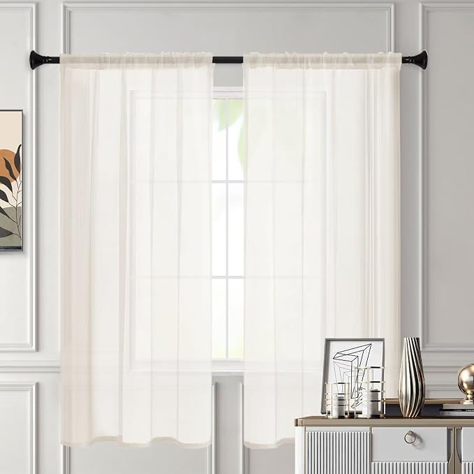 Sheer Curtains 54 Inches Long 2 Panels, Rod Pocket Short Curtain - Image 3