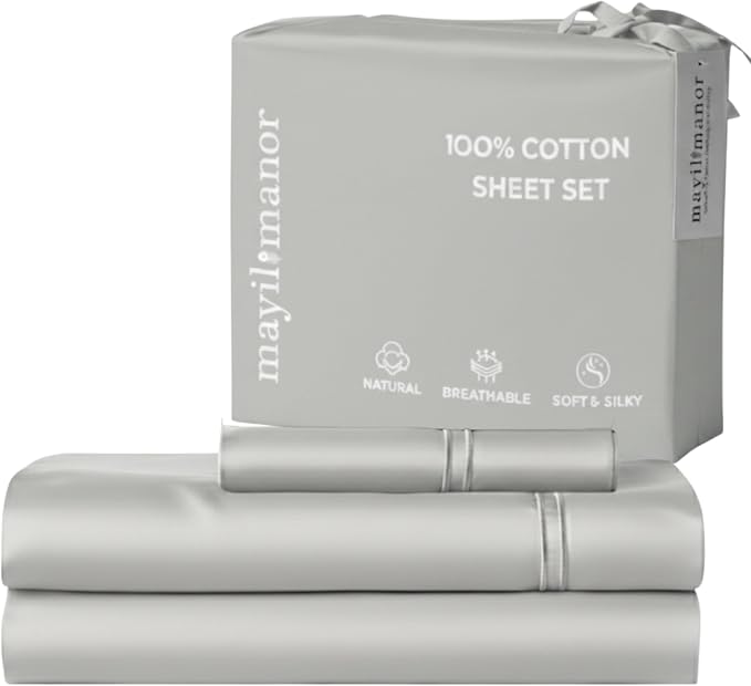 100% Natural Cotton Bed Sheets | 500 TC Single-Ply Sateen Weave Twin Sheets Set by MayilManor