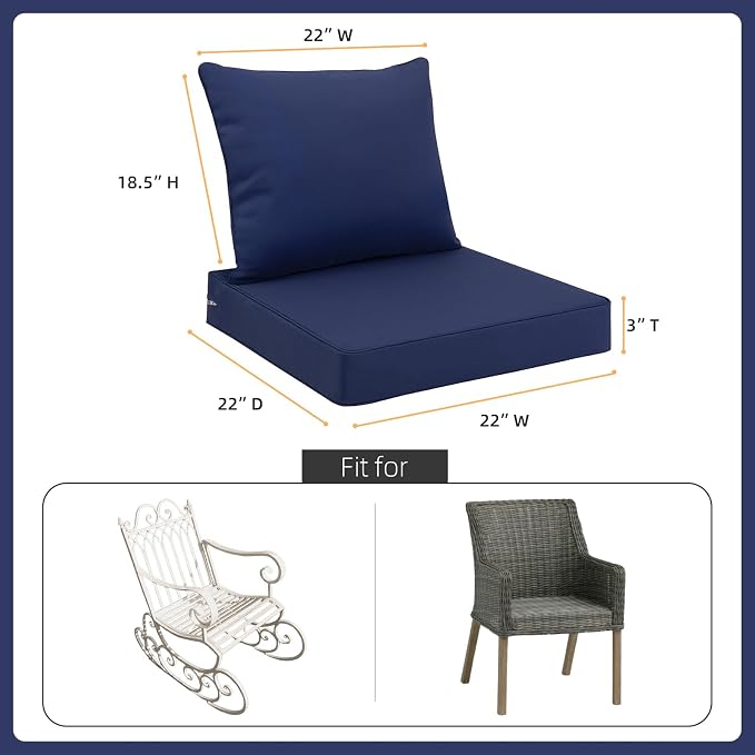 Favoyard Outdoor Seat Cushion Set 22 x 22 Inch Waterproof & Fade Resistant - Image 2