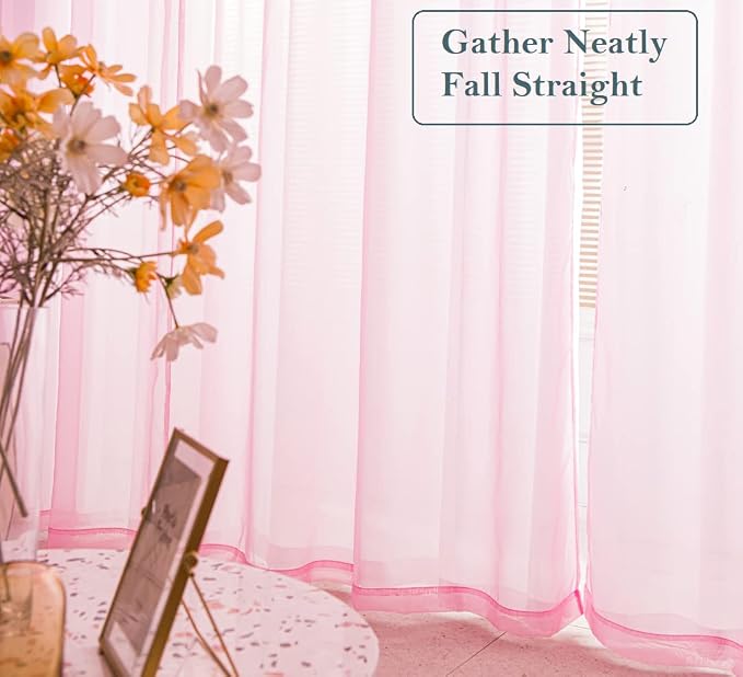 PI Pink Sheer Short Curtains 63 Inches Long - Image 5