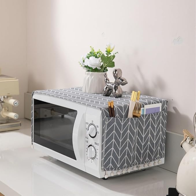 Microwave Oven Cover Dust Oil Proof Cotton Linen Waterproof Fabric Cloth - Image 4