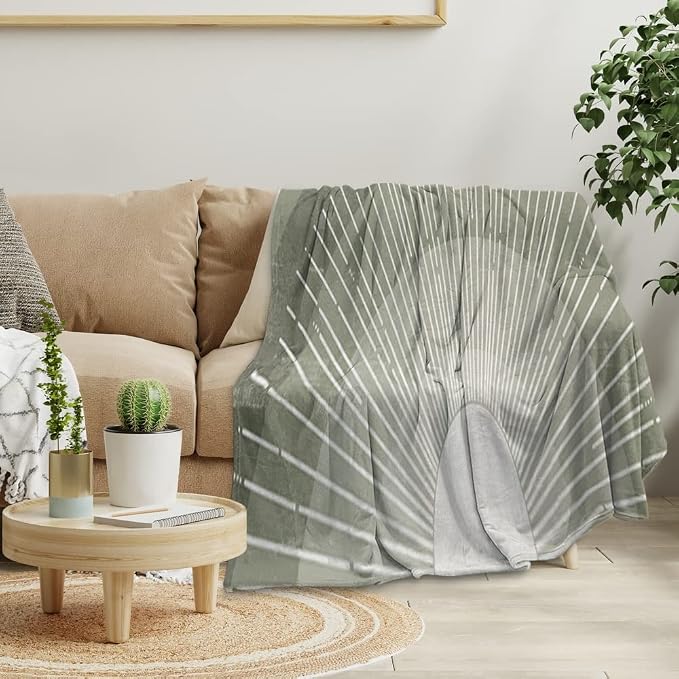 Boho Moss Green Sunrise Mid Century Throws Blankets Modern Abstract Decorative - Image 2