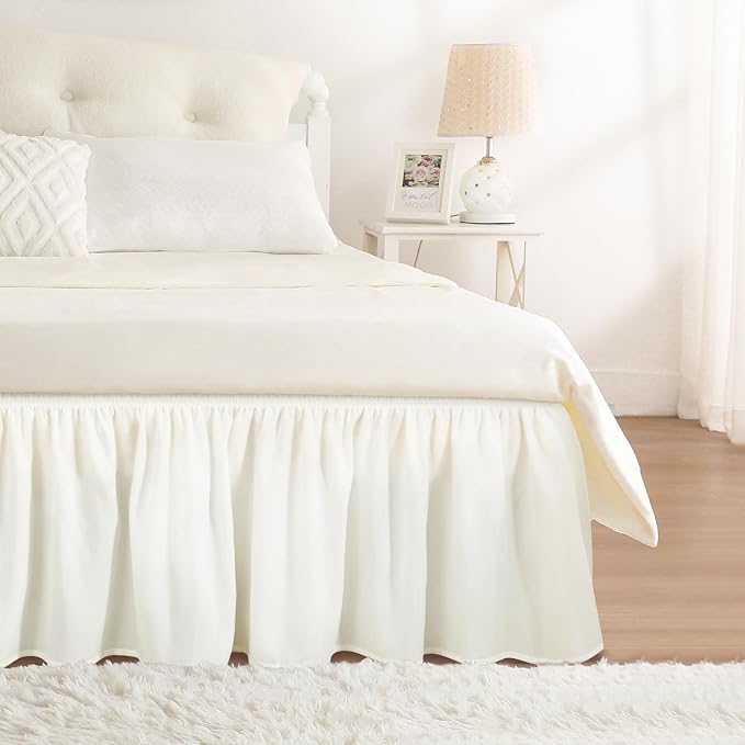 RIMELA Bed Skirt Queen Size 15 Inch Drop, Wrap Around Elastic Bedskirt by RIMELABedSkirt