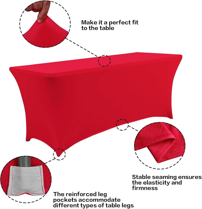 IVAPUPU 2 Pack 6FT Table Cloth for Rectangular Fitted Events Stretch Red Table - Image 3